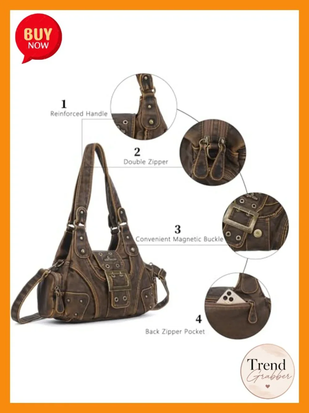 Vegan Leather Hobo Purses for Women Small Crossbody Handbag Multi-Pocket